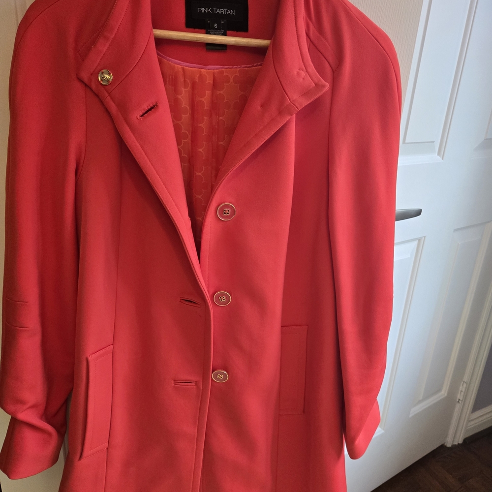 Pink Tartan Bright Red Wool Pea Coat